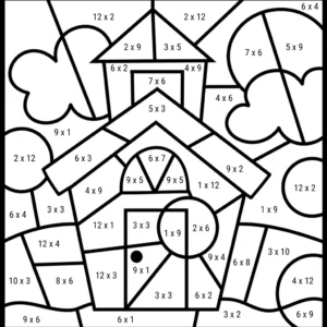 Multiplication Color by Number House Worksheet (Math)