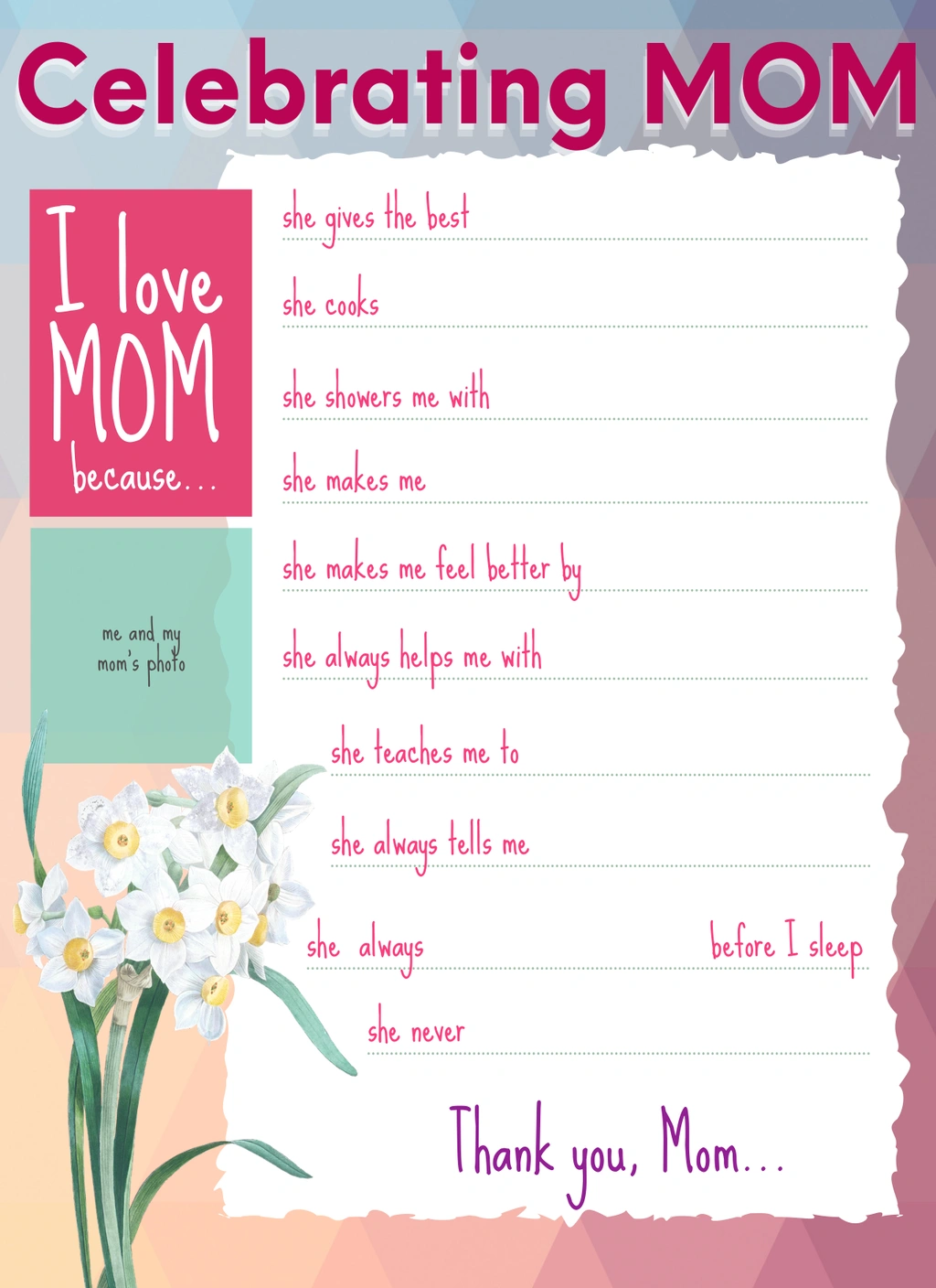 I Love Mom Mother's Day Printable