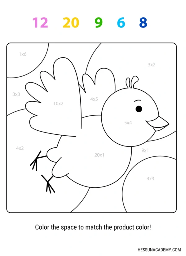 Multiplication Color by Number Bird - Hess UnAcademy