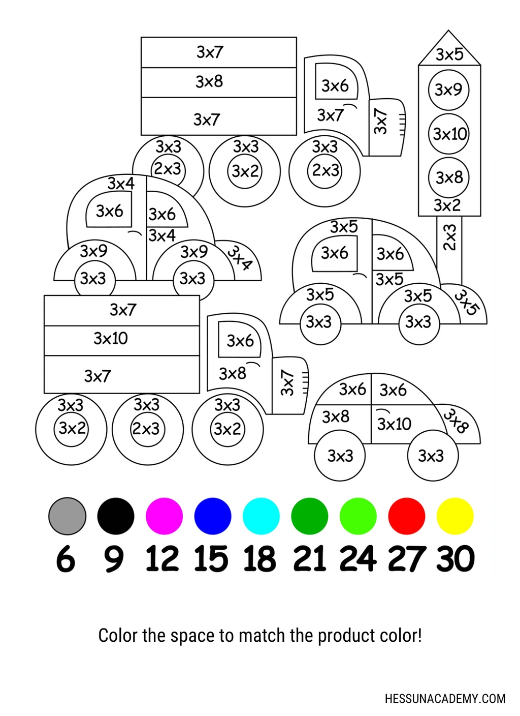 Multiplication Color by Number Trucks 1 Multiplication Color by Number Trucks