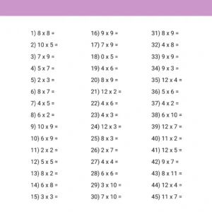 Multiplication Horizontal Single Digits