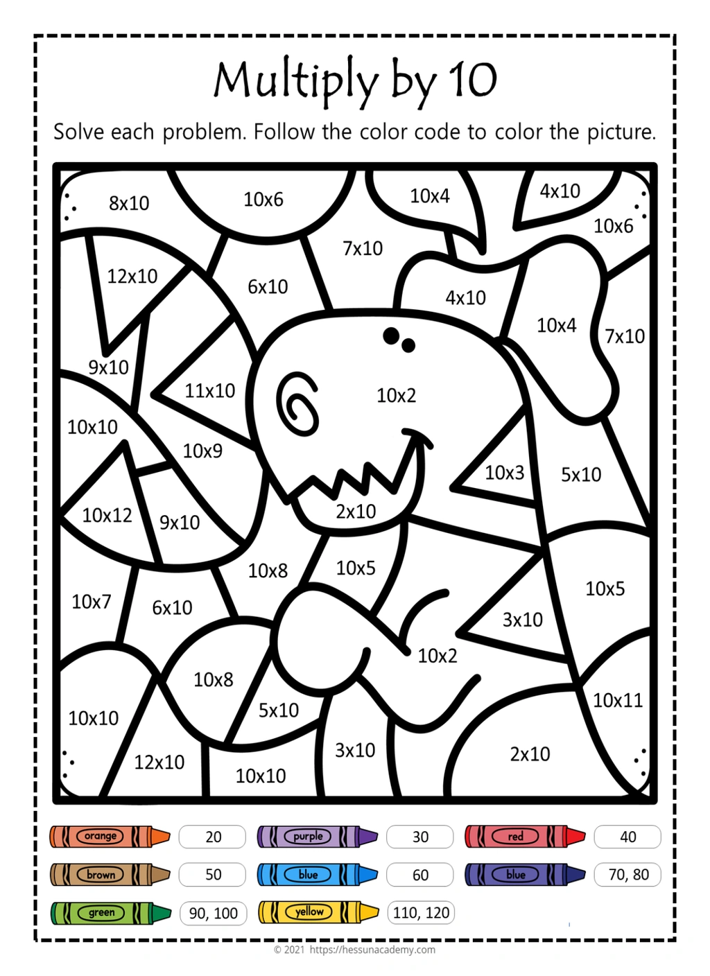 Dinosaur Multiplication Color by Number Worksheet 10 1 Dinosaur Multiplication Color by Number Worksheet 10