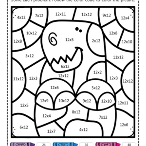 Dinosaur Multiplication Color by Number 12