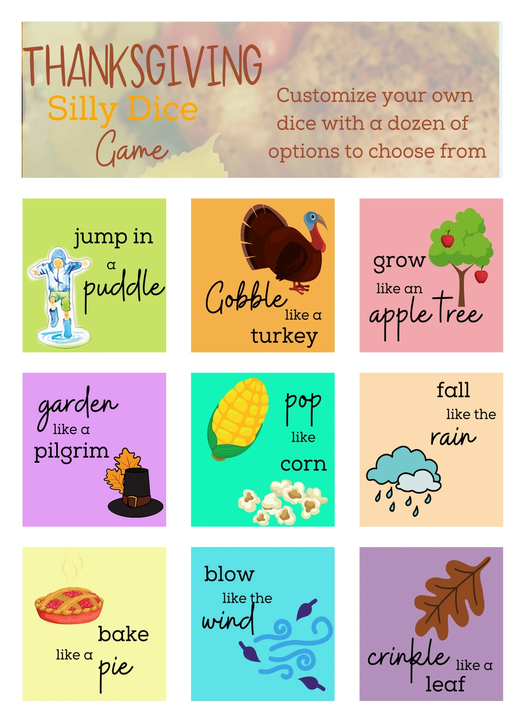 Thanksgiving Silly Dice Game (Thanksgiving) 1 Thanksgiving Silly Dice Game (Thanksgiving)