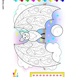 Bat Halloween Multiplication Color by Number Worksheet