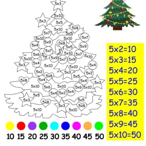 Christmas Tree Multiplication Color by Number Worksheet