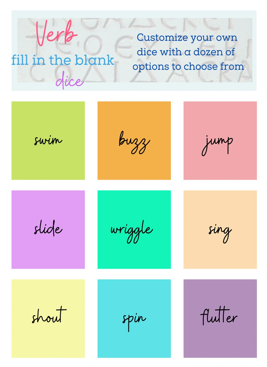 Parts of Speech Dice