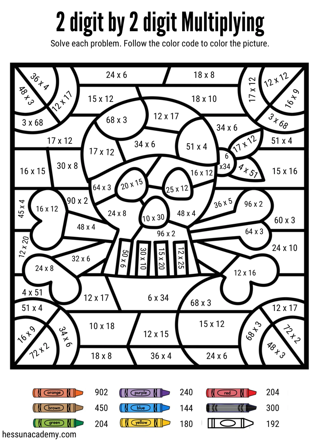 2 digit by 2 digit multiplication color by number pages pirate themed 2 2 digit by 2 digit multiplication color by number pages pirate themed - Image 2