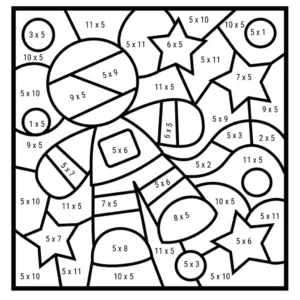 space multiplication color by number astronaut 5