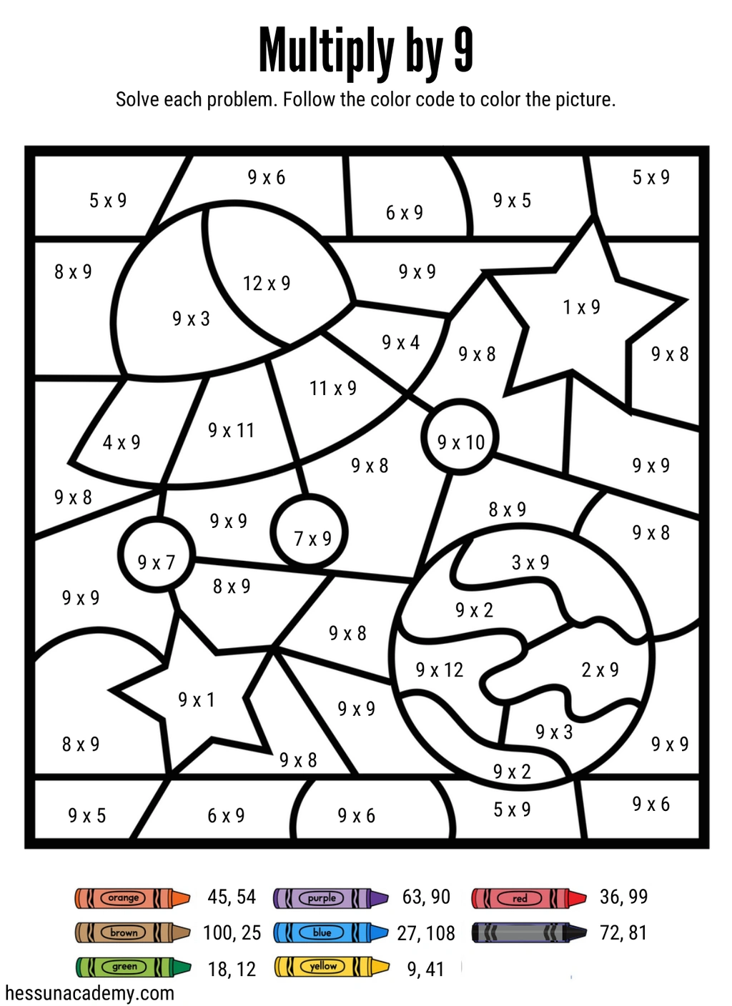 Space Multiplication Color by Number Worksheets 4 Space Multiplication Color by Number Worksheets - Image 4