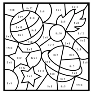 space multiplication color by number planets 8