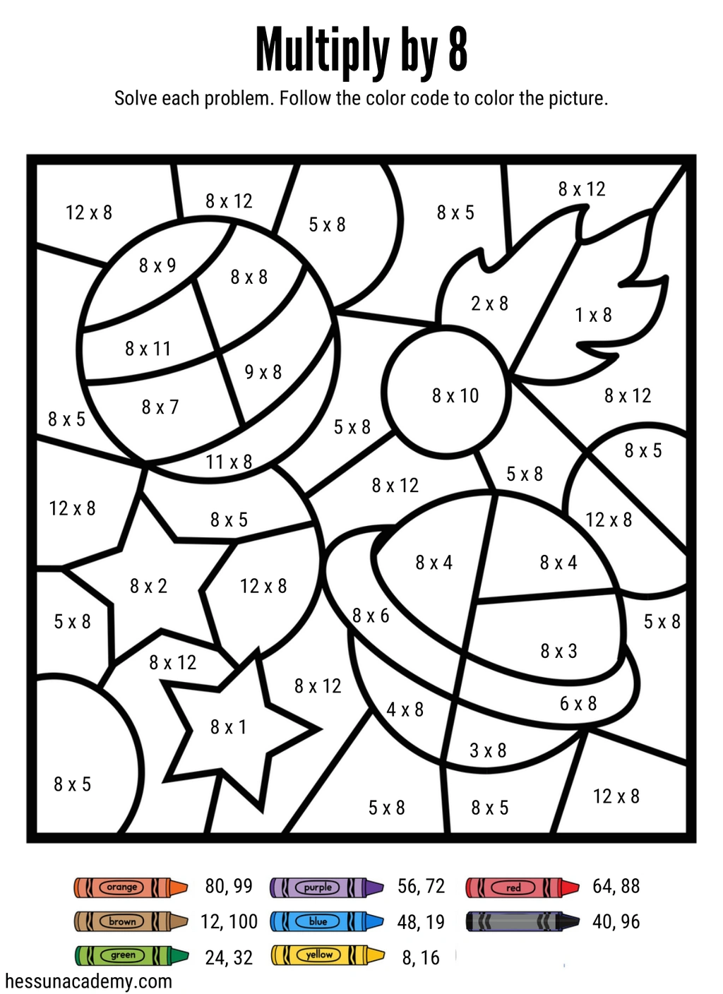 Space Multiplication Color by Number Worksheets 3 Space Multiplication Color by Number Worksheets - Image 3