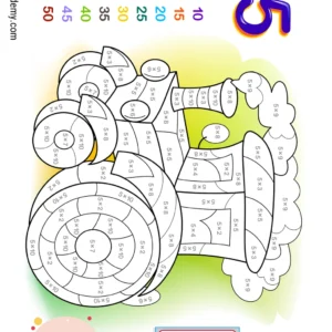 Train Multiplication Color by Number Worksheet
