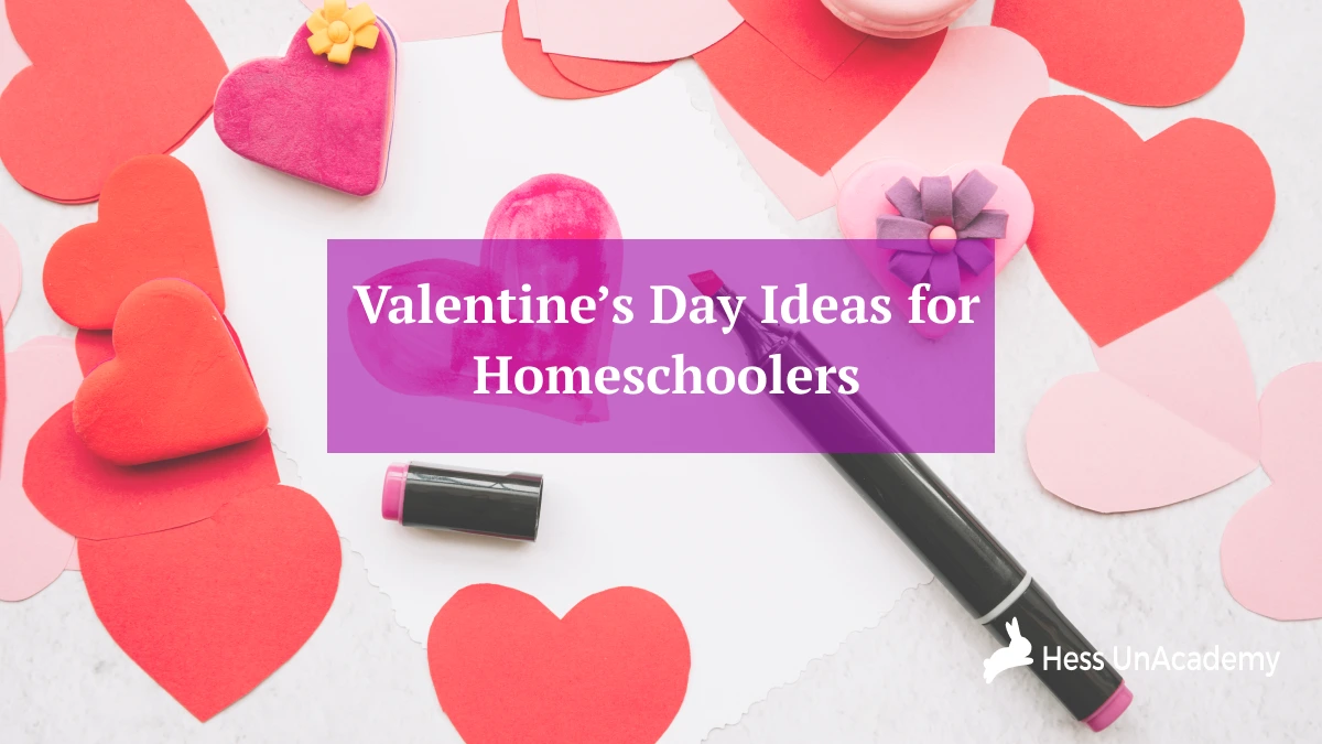 valentines-day-printables-flatlay A flat lay of Valentine’s Day printables with heart decorations